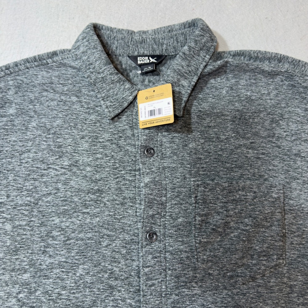 Eddie Bauer Quest Fleece Shirt Men XL Gray New Long Sleeve Button Up $85 Msrp‎